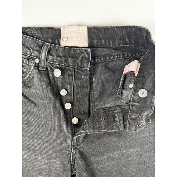 Revice Jeans 28 Black High Waist Straight Leg Denim Asymmetrical Button Fly USA - Picture 6 of 14